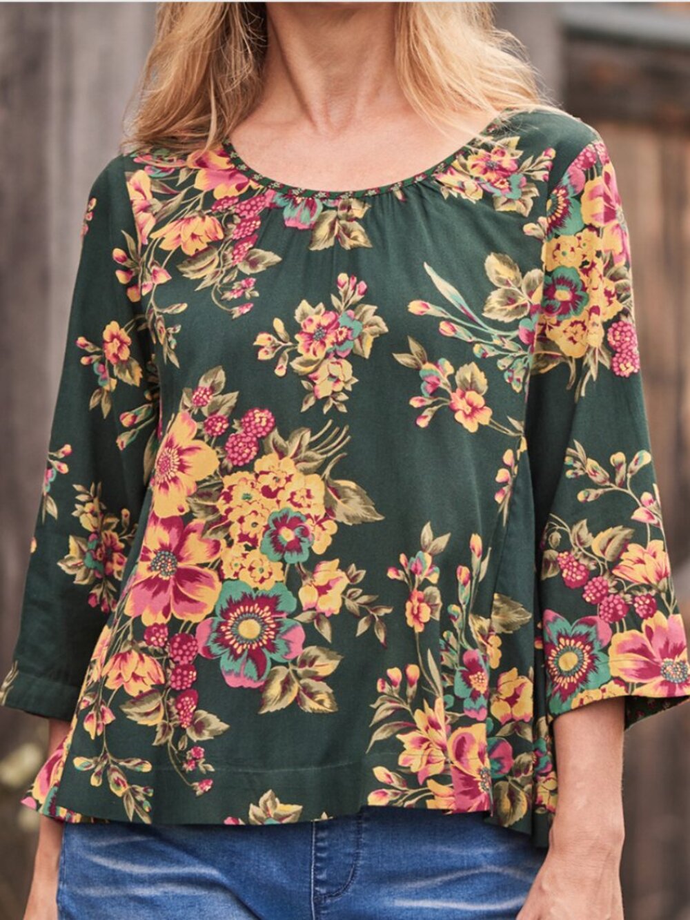 NWT April Cornell | Sikkim Blouse Button Back Forest Green | Size XXS